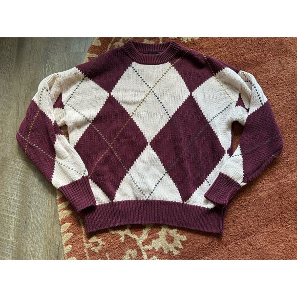 Vintage Structure Men's Argyle Maroon Cream Pullover Sweater XL Extra Large - Picture 1 of 6